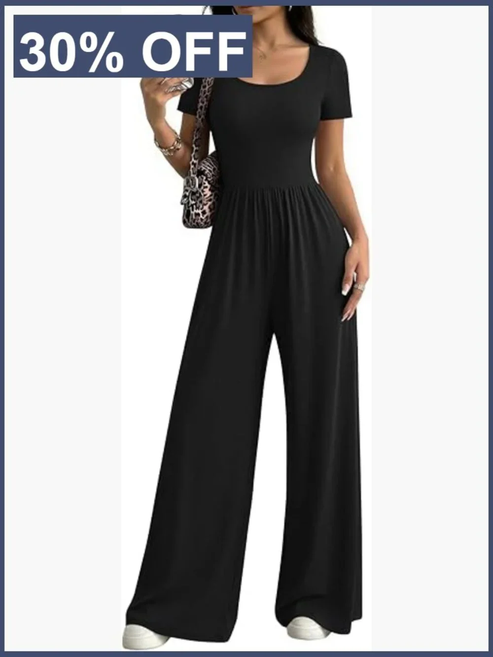 Short Sleeve Wide Leg Romper Jumpsuit with Pockets